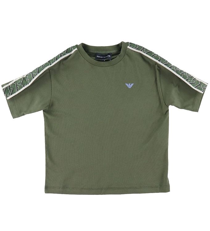 Emporio Armani T-shirt - Armygrøn m. Logostribe