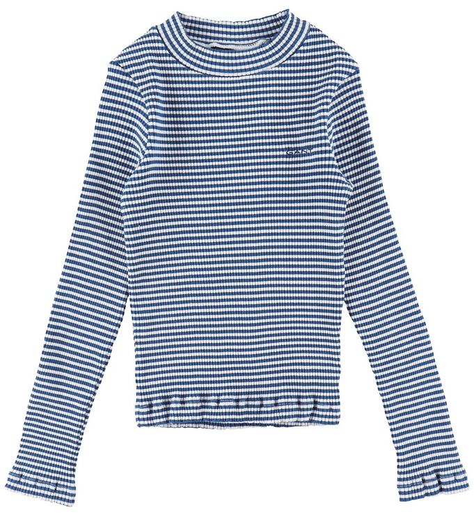 GANT Bluse - D2 Striped Rib Polo - Blå/Hvid