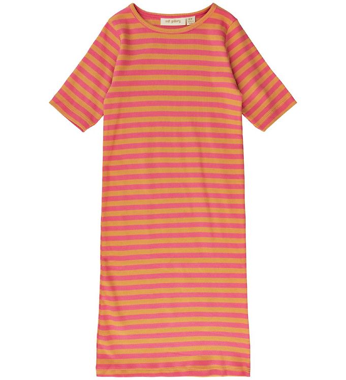 Soft Gallery - Bella YD Striped SS Dress, SG2106 - Yam / Pink - 98