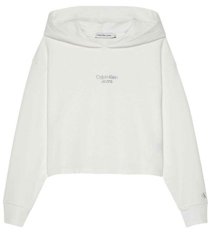 9: Calvin Klein Hættetrøje - Stack Logo Overlap - Bright White