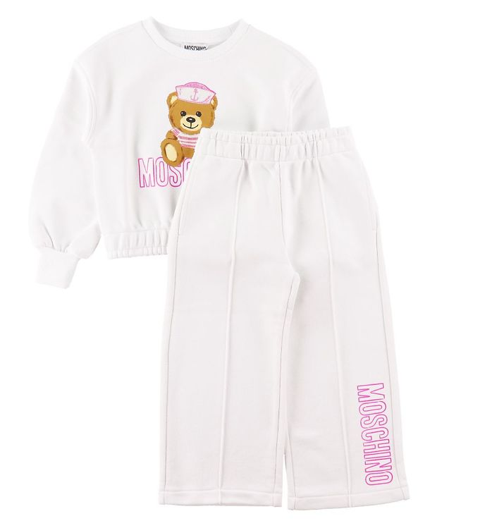 4: Moschino Sweatsæt - Hvid/Rosa m. Print/Pailletter