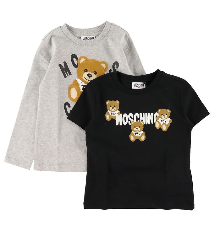Image of Moschino Bluse/T-shirt - Gråmeleret/Sort m. Logo - 10 år (140) - Moschino Bluse (291241-4184457)