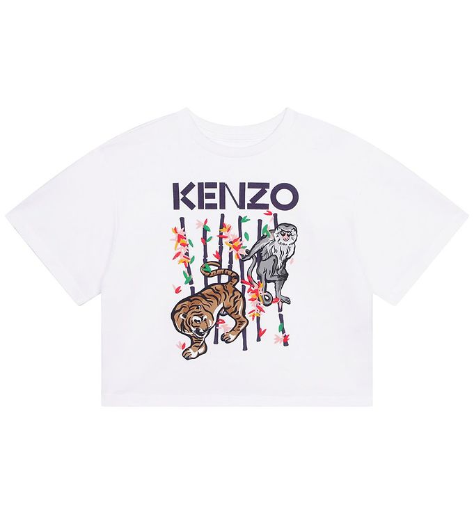 12: Kenzo T-shirt - Cropped - Hvid m. Dyr