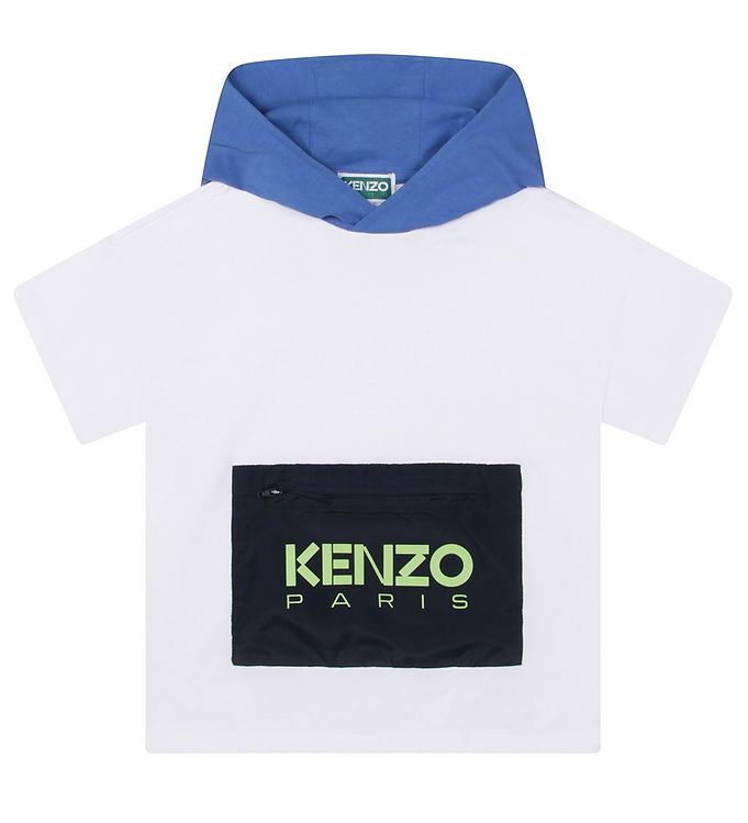 #3 - Kenzo T-shirt m. Hætte - Hvid m. Blå/Navy