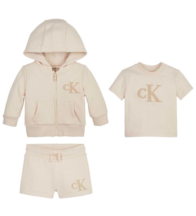 Calvin Klein Sæt Cardigan Shirt Shorts Whitecap Gray