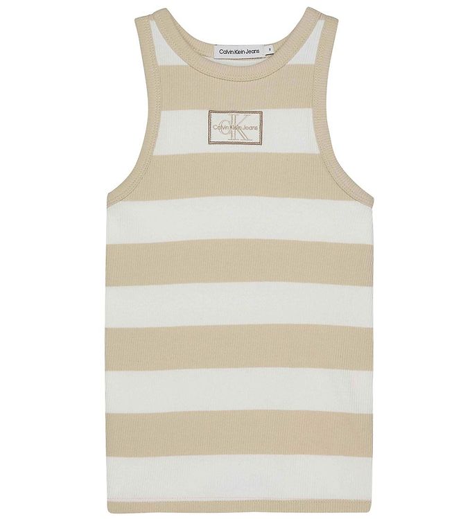 2: Calvin Klein Tanktop - Rib - Bright White/Classic Beige