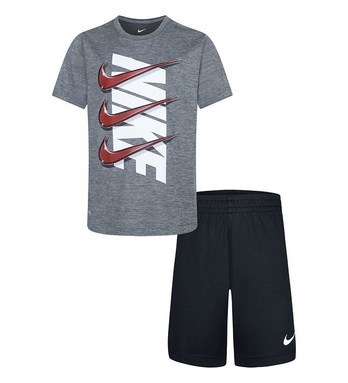 10: Nike Shortssæt - T-shirt/Shorts - Dri-Fit - Sort/Grå