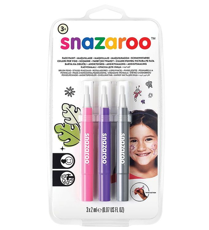 Image of Snazaroo Ansigtsmaling - Penselmaling - 3 Stk. - Pink/Lilla/Sølv - OneSize - Snazaroo Maling (295493-4265491)