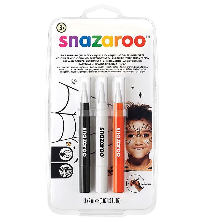 Image of Snazaroo Ansigtsmaling - Penselmaling - 3 Stk. - Sort/Hvid/Rød - OneSize - Snazaroo Maling (295497-4265510)