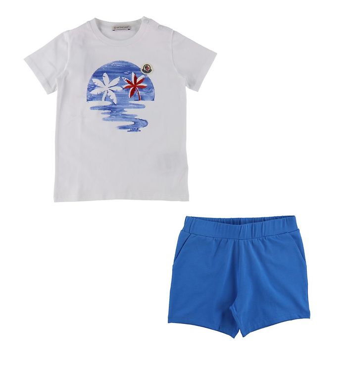 #2 - Moncler T-Shirt og Shorts Sæt Optical White & Blue