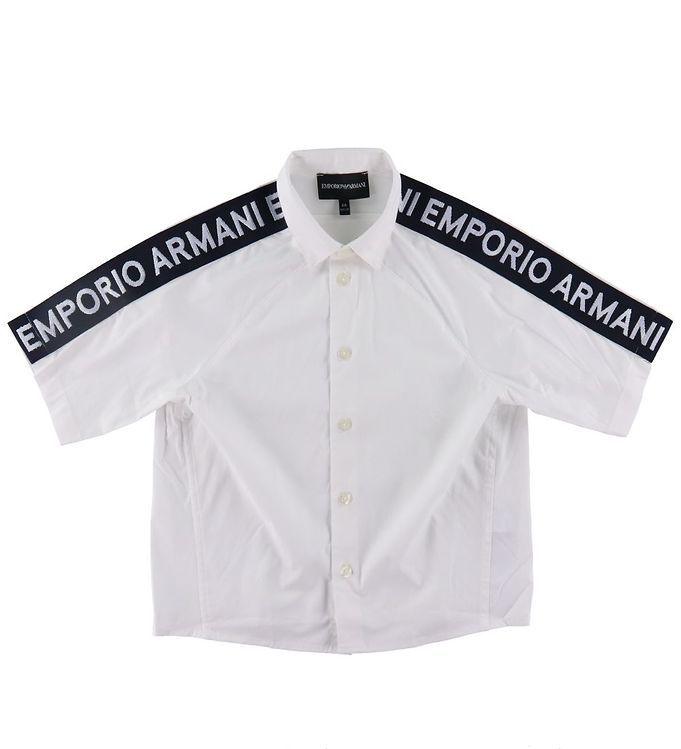 10: Emporio Armani Skjorte k/æ - Hvid/Navy m. Logostribe