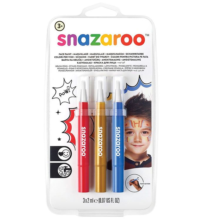 Image of Snazaroo Ansigtsmaling - Penselmaling - 3 stk. - Rød/Guld/Blå - OneSize - Snazaroo Maling (298756-4307415)