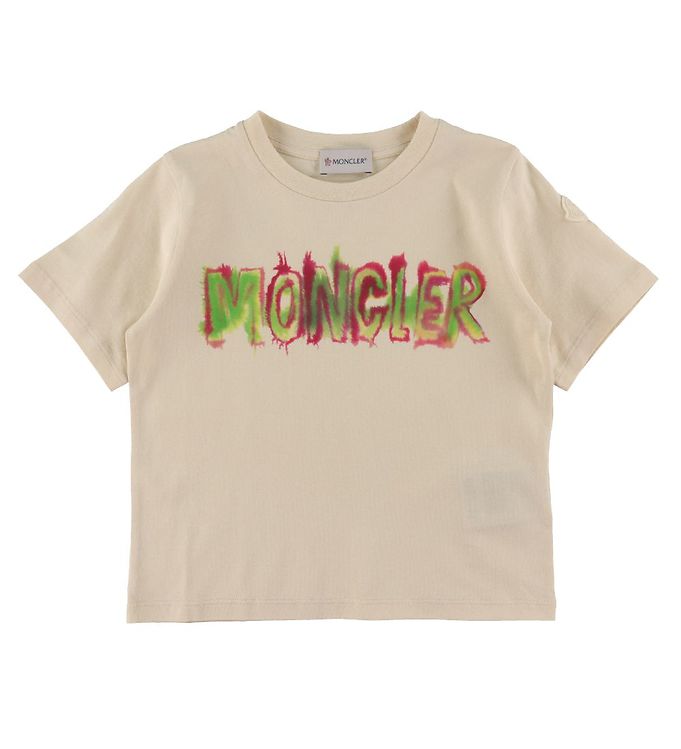 Moncler T-shirt - Beige m. Pink/Grøn