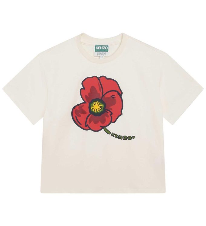 Kenzo T-shirt - Exclusive Edition - Creme/Rød m. Blomst