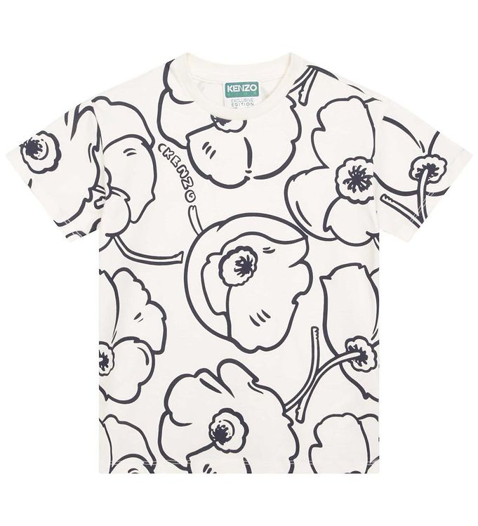 7: Kenzo T-shirt - Exclusive Edition - Creme/Sort m. Blomster