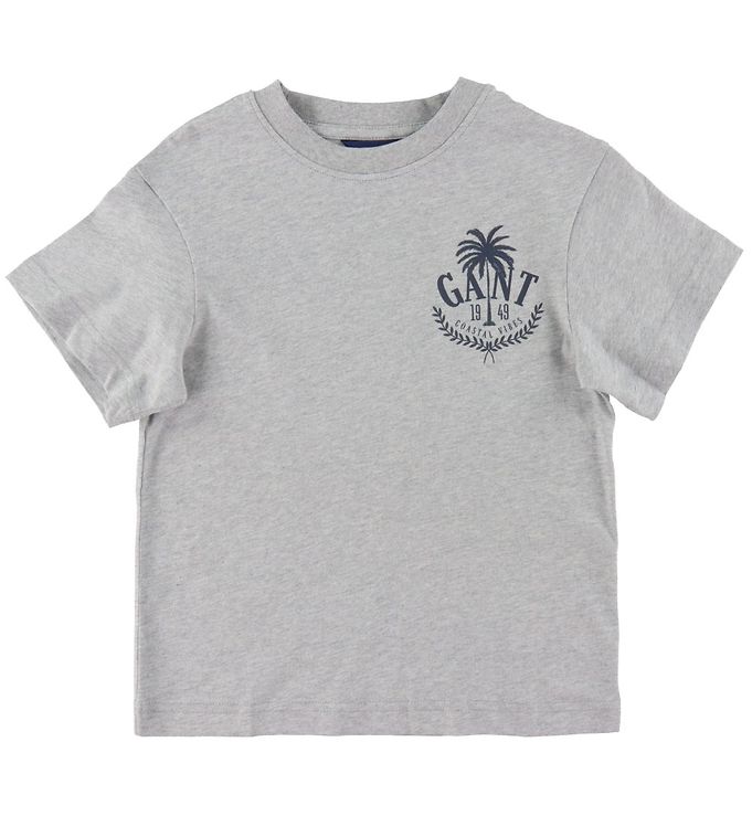 14: GANT T-Shirt - Oversized - Gråmeleret m. Palme Print