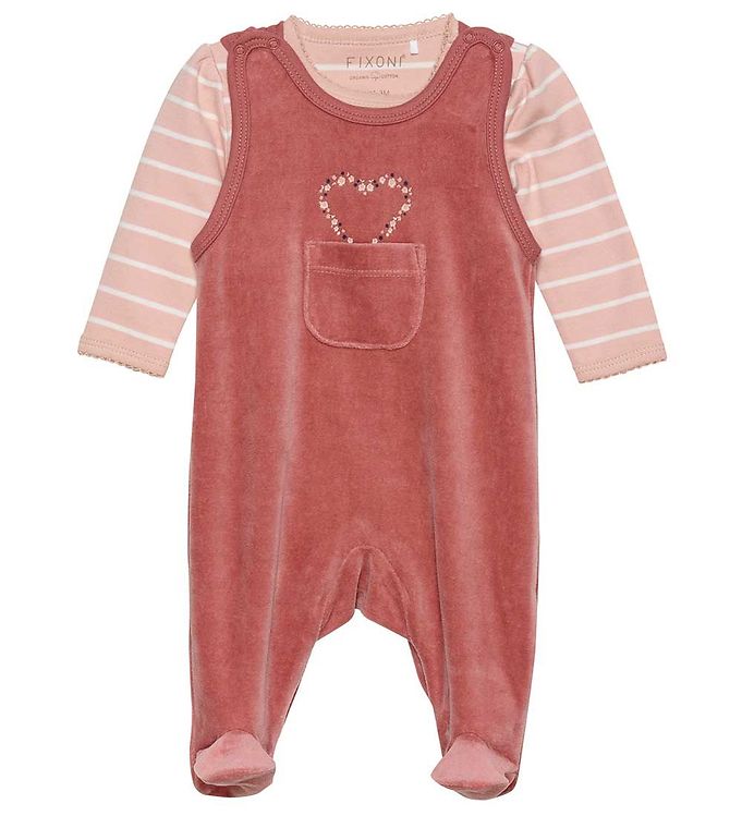 7: Body langærmet m.velour romper - Withered Rose - 44