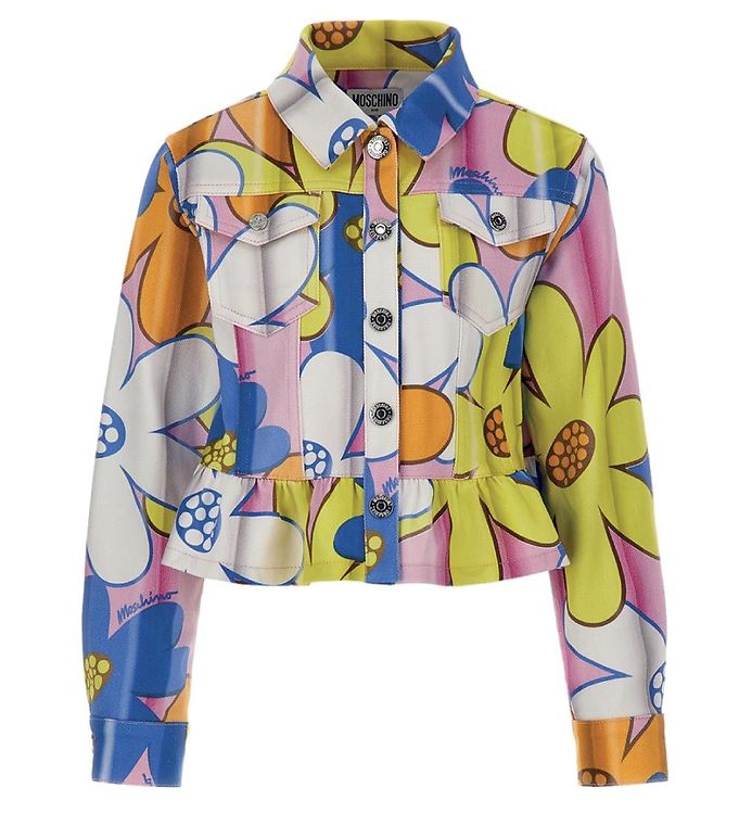 4: Moschino Denimjakke - Cropped - Pink Flowers