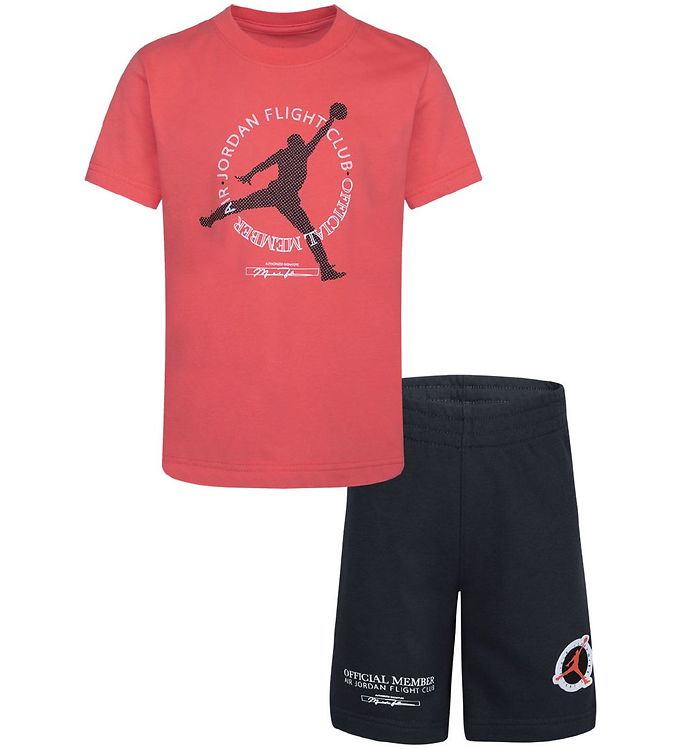 #2 - Jordan Shortssæt - Sweatshorts/T-shirt - Sort/Coral