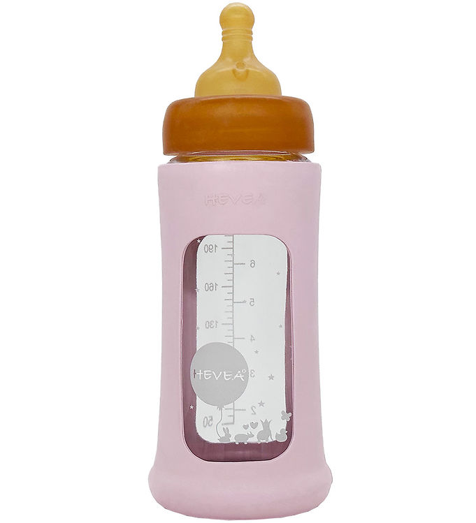 4: Hevea Glas Sutteflaske Wide Neck med Sleeve 250 ml, Powder Pink - 1 stk.