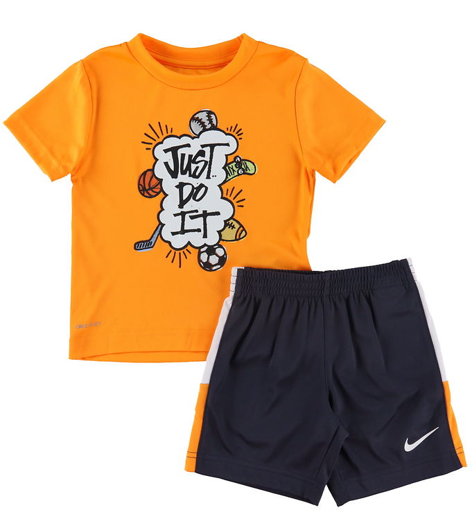 7: Nike Shortssæt - T-shirt/Shorts - Orange/Navy