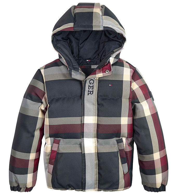 10: Tommy Hilfiger Dynejakke - Global Stripe Check - Rød/Hvid/Navyte