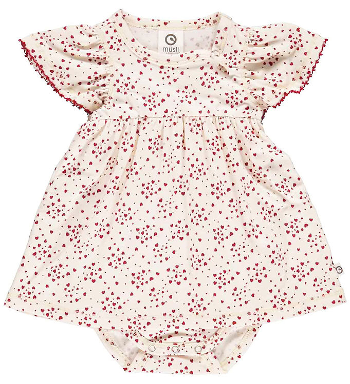 Love kortærmet kjole body - Buttercream/Berry red - 62