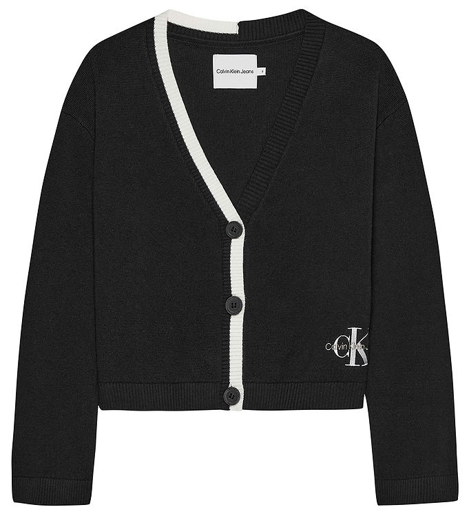 10: Calvin Klein Cardigan - Strik - Contrask Knit - Sort/Hvid