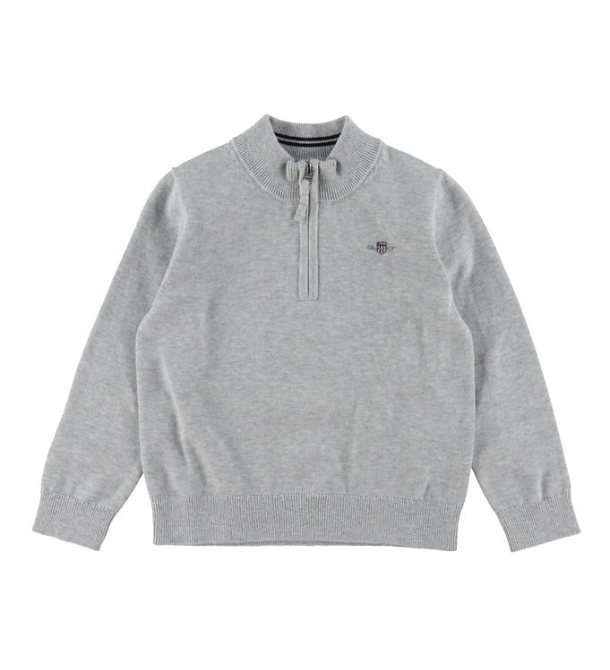 #2 - GANT Bluse - Shield - Strik - Half Zip - Grey Melange