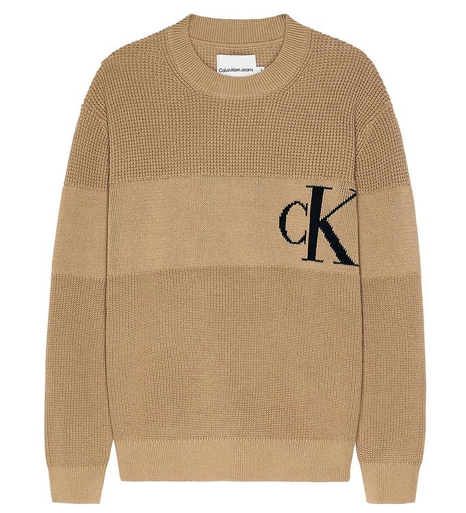 7: Calvin Klein Bluse - Strik - Intarsia Chest Monogram - Travertin