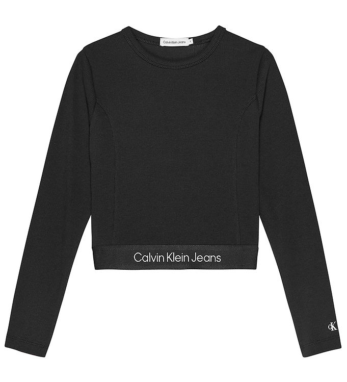 Calvin Klein Bluse - Rib Tape LS Top - Sort