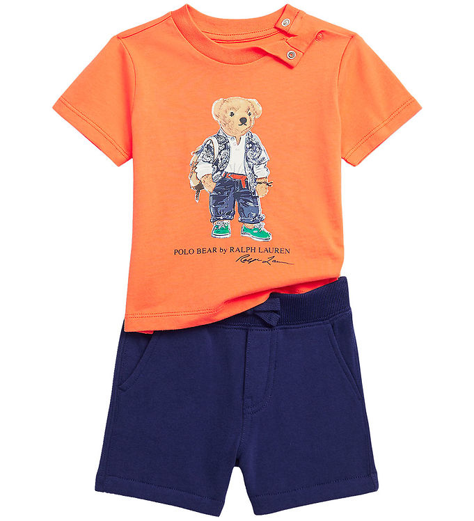 10: Polo Ralph Lauren T-shirt/Sweatshorts - Orange/Navy m. Bamse