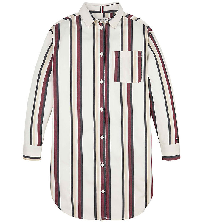 Tommy Hilfiger Skjortekjole - Global Stripe - Ivory/Red White