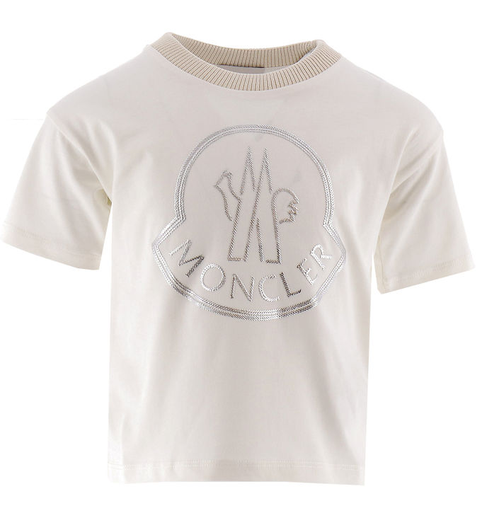 Moncler T-shirt - Off White/Sølv m. Logo