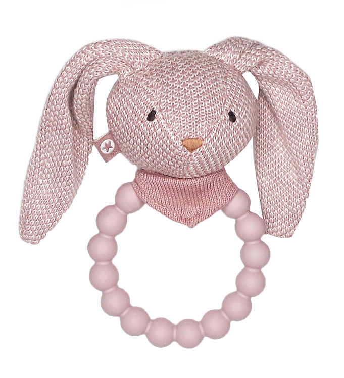 Smallstuff Strikket Rangle med Silikonering Bunny Soft Powder