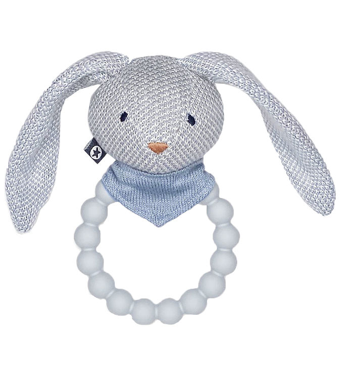 Smallstuff Strikket Rangle med Silikonering Bunny Light Blue