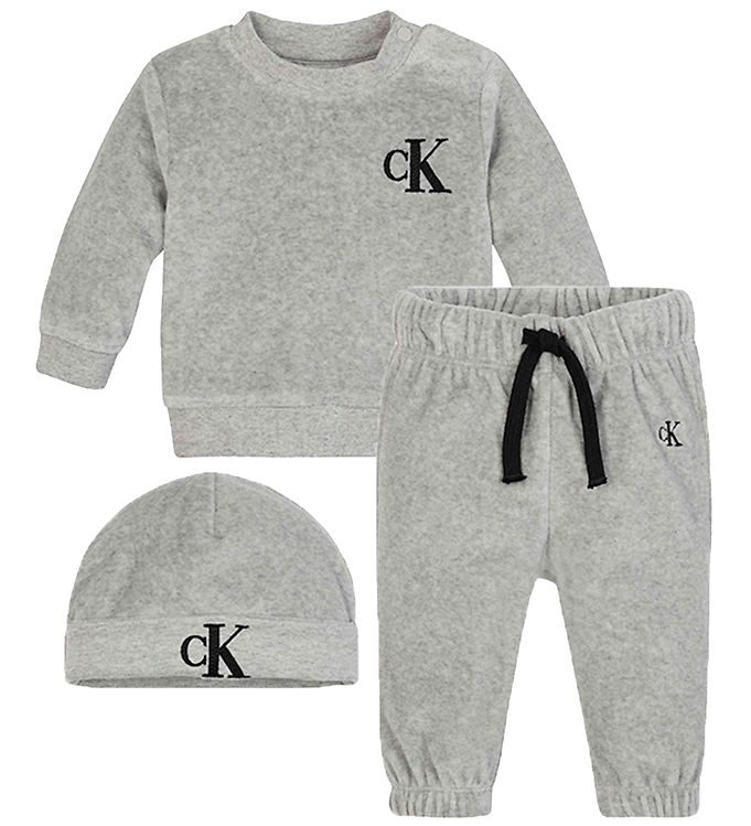 Calvin Klein Gaveæske - Bukser/Bluse/Hue - Velour - Gråmeleret