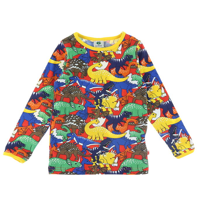 Småfolk Bluse - Apple Red m. Dinosaurer