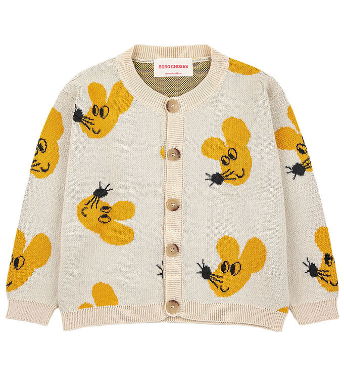 Billede af Bobo Choses Cardigan - Mouse All Over - Strik - Creme/Gul