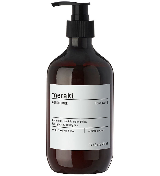 Få blødt hår, der tilmed er nemt at rede ud, med denne parfumefri og certificeret økologiske balsam fra Meraki. Kokosolie, aloe vera og betain genopbygger dit hår, binder fugten og bevarer dets naturlige spændstighed. Pure Basic-balsammen fra Meraki er sammensat af skånsomme ingredienser, og så få af dem som muligt, så den kan bruges af hele din familie. Selv dine børn. Hvis du ønsker at skære ned på produkter og gøre din rutine meget enklere, er dette den perfekte løsning. Balsammen er Svanemærket, bærer AllergyCertified-mærket, og den er COSMOS-certificeret økologisk af Ecocert. Anvendelse: Tilsæt balsam til fugtigt, nyvasket hår, og lad den virke i 2-3 minutter. Du kan lade den virke i længere tid for at få større effekt. Skyl grundigt ud. Anvend efter behov.490 ml Meraki Pure Basic Conditioner 490 ml