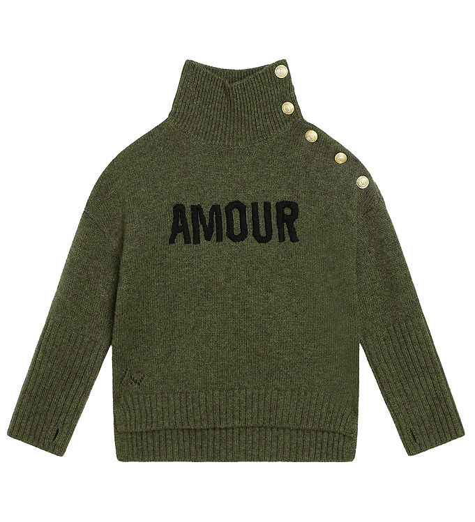 Zadig & Voltaire Bluse Uld Grønmeleret M. Tekst/knapper