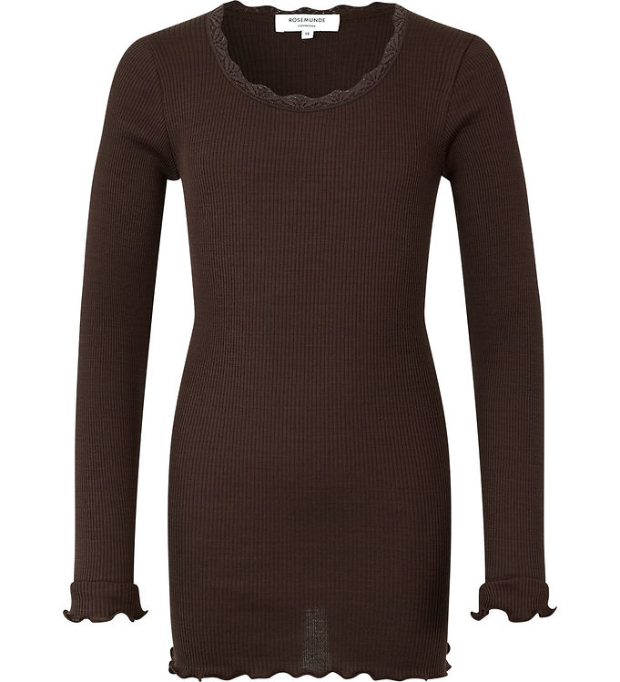 Rosemunde Bluse - Silke/Bomuld - Rib - Black Brown m. Blonder