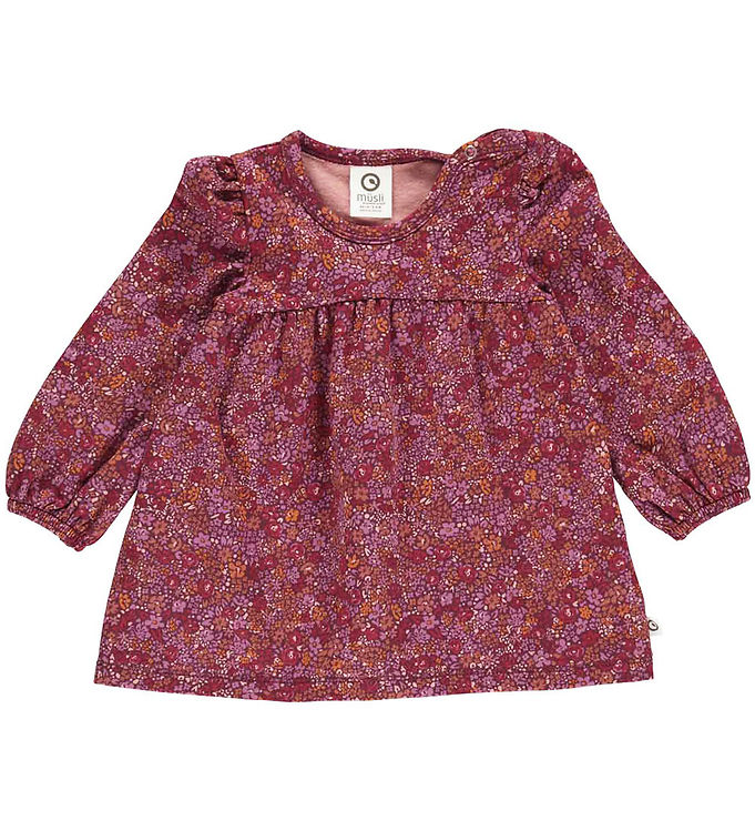 Petit blossom langærmet kjole - Fig/Boysenberry/Berry red - 74