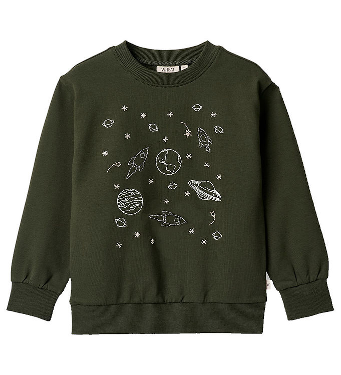Wheat Sweatshirt - Space Embroidery - Deep Forest