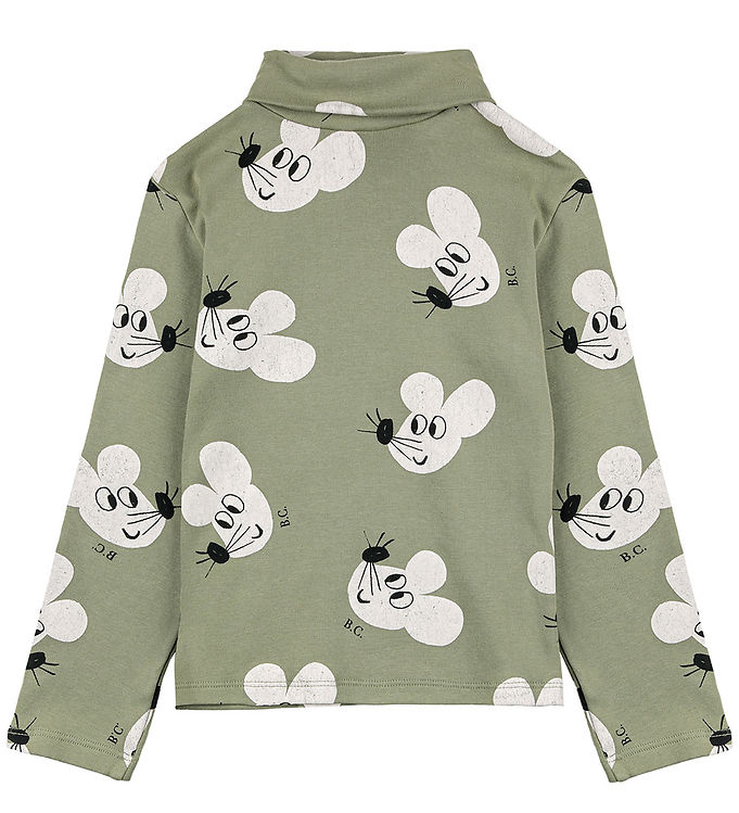 Bobo Choses Light Green Mouse Turtleneck AOP