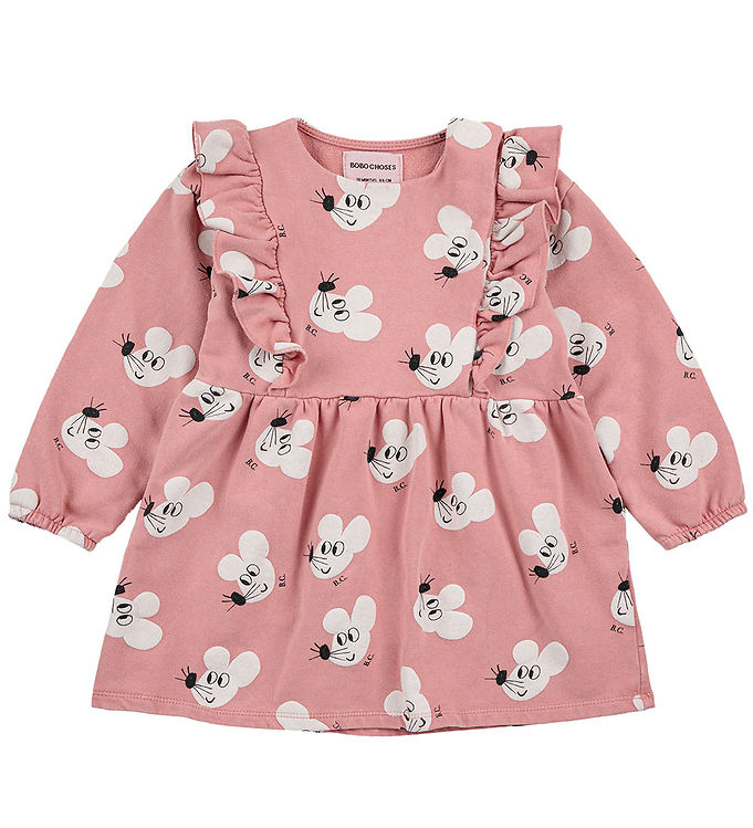 Bobo Choses Salmon Pink Mouse Kjole AOP
