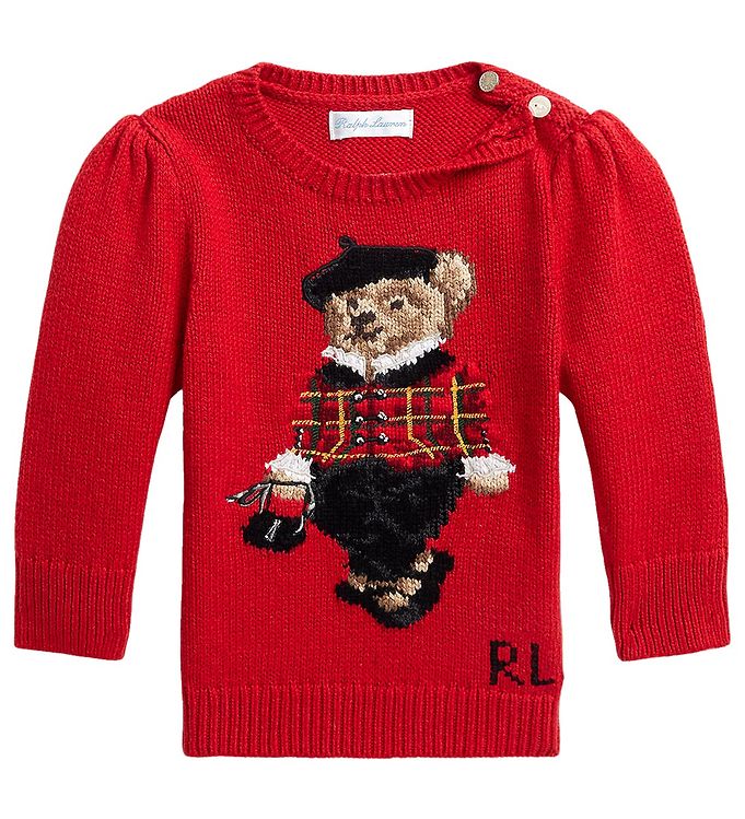 9: Polo Ralph Lauren Bluse - Strik - Holiday - Rød m. Bamse