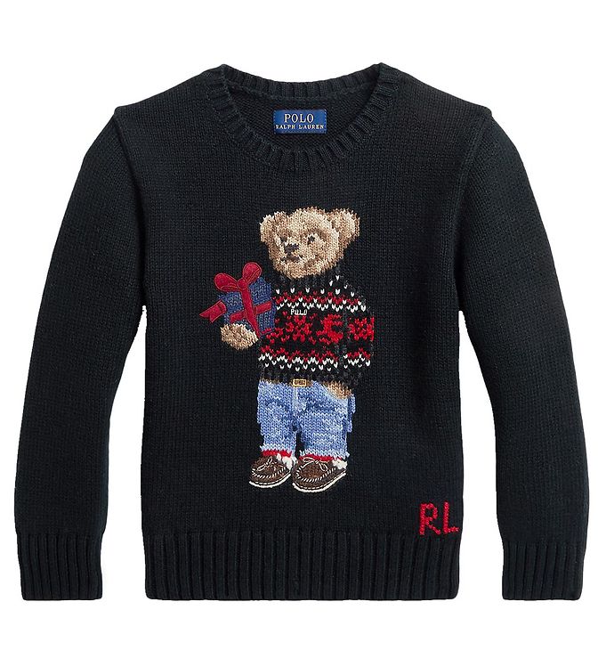 #3 - Polo Ralph Lauren Bluse - Strik - Holiday - Sort m. Bamse