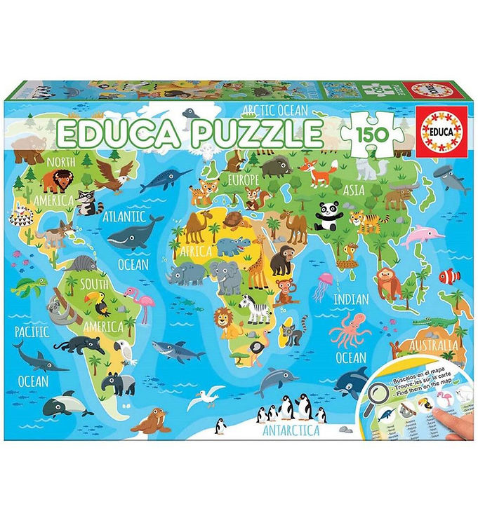 Educa Puslespil - World Map Animals - 150 Brikker