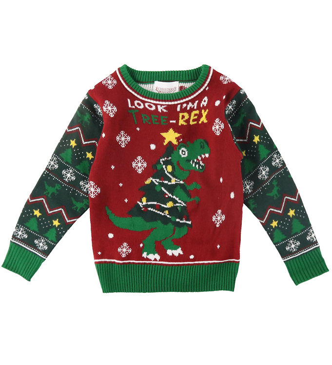 Jule-Sweater Jule-Sweaters Bluse m. Lys - The Tree-REX Sweater Rød/Grøn unisex